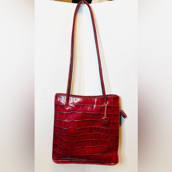 Monsac Handbags - MONSAC Red Crocodile-Embossed Leather Tote Bag Purse W/ Double Handles